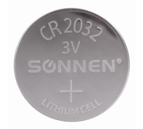 Батарейка литиевая SONNEN Lithium CR2032 "таблетка, дисковая, кнопочная" 1 шт., блистер, 451974