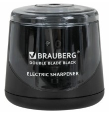 Точилка электрическая BRAUBERG DOUBLE BLADE BLACK, двойное лезвие, питание от 2 батареек АА, 271336