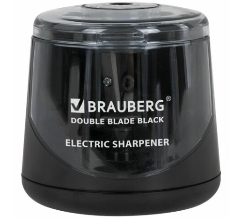 Точилка электрическая BRAUBERG DOUBLE BLADE BLACK, двойное лезвие, питание от 2 батареек АА, 271336