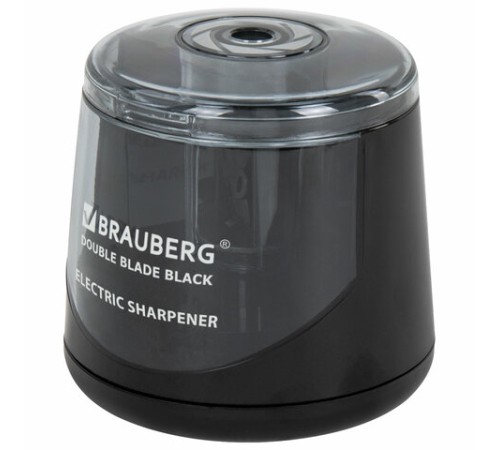 Точилка электрическая BRAUBERG DOUBLE BLADE BLACK, двойное лезвие, питание от 2 батареек АА, 271336