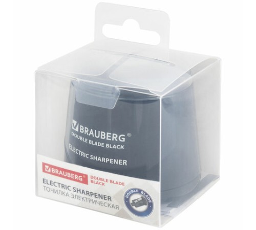 Точилка электрическая BRAUBERG DOUBLE BLADE BLACK, двойное лезвие, питание от 2 батареек АА, 271336
