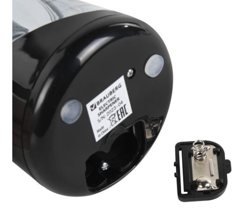 Точилка электрическая BRAUBERG DOUBLE BLADE BLACK, двойное лезвие, питание от 2 батареек АА, 271336