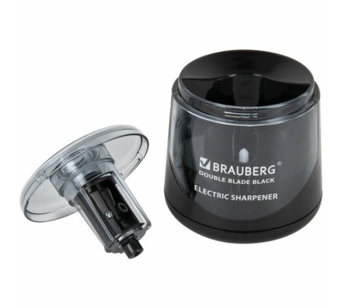 Точилка электрическая BRAUBERG DOUBLE BLADE BLACK, двойное лезвие, питание от 2 батареек АА, 271336
