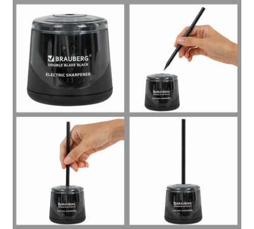 Точилка электрическая BRAUBERG DOUBLE BLADE BLACK, двойное лезвие, питание от 2 батареек АА, 271336