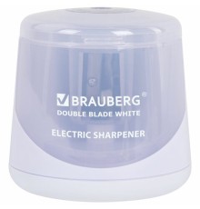 Точилка электрическая BRAUBERG DOUBLE BLADE WHITE, двойное лезвие, питание от 2 батареек, 271337