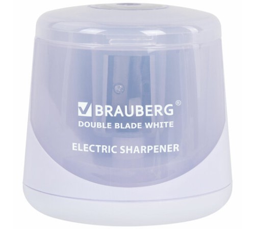 Точилка электрическая BRAUBERG DOUBLE BLADE WHITE, двойное лезвие, питание от 2 батареек, 271337