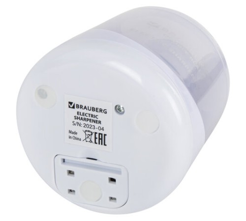 Точилка электрическая BRAUBERG DOUBLE BLADE WHITE, двойное лезвие, питание от 2 батареек, 271337