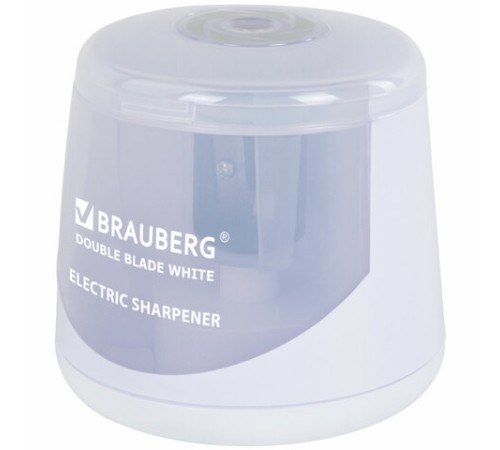 Точилка электрическая BRAUBERG DOUBLE BLADE WHITE, двойное лезвие, питание от 2 батареек, 271337