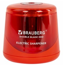 Точилка электрическая BRAUBERG DOUBLE BLADE RED, двойное лезвие, питание от 2 батареек АА, 271338