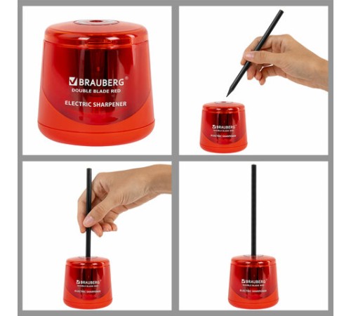 Точилка электрическая BRAUBERG DOUBLE BLADE RED, двойное лезвие, питание от 2 батареек АА, 271338