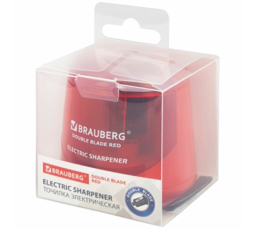 Точилка электрическая BRAUBERG DOUBLE BLADE RED, двойное лезвие, питание от 2 батареек АА, 271338
