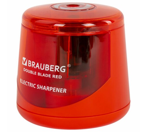 Точилка электрическая BRAUBERG DOUBLE BLADE RED, двойное лезвие, питание от 2 батареек АА, 271338