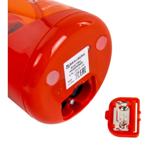 Точилка электрическая BRAUBERG DOUBLE BLADE RED, двойное лезвие, питание от 2 батареек АА, 271338