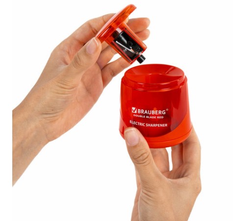 Точилка электрическая BRAUBERG DOUBLE BLADE RED, двойное лезвие, питание от 2 батареек АА, 271338