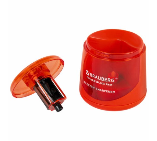 Точилка электрическая BRAUBERG DOUBLE BLADE RED, двойное лезвие, питание от 2 батареек АА, 271338