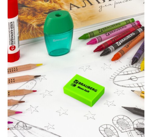 Ластики BRAUBERG NEON SOFT НАБОР 12 штук, размер ластика 31х20х10 мм, экологичный ПВХ, 271339