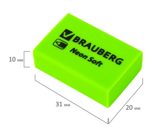 Ластики BRAUBERG NEON SOFT НАБОР 12 штук, размер ластика 31х20х10 мм, экологичный ПВХ, 271339