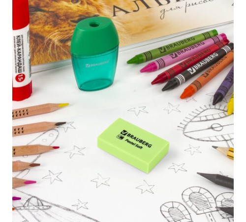 Ластики BRAUBERG PASTEL SOFT НАБОР 6 шт., размер ластика 45х25х10 мм, экологичный ПВХ, 271340