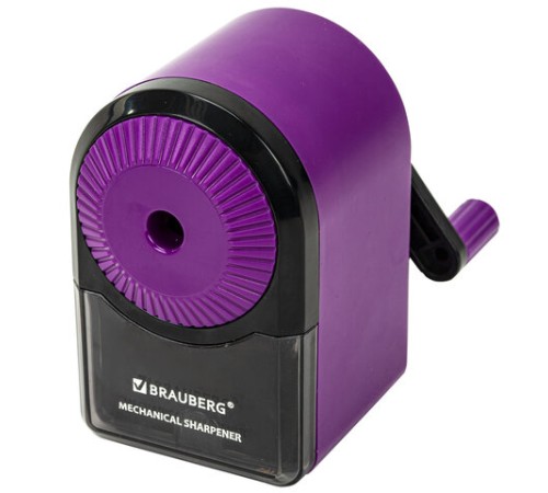 Точилка механическая BRAUBERG ULTRA для чернографитных и цветных карандашей, крепление к столу, цвет корпуса сиреневый с черным, 271341