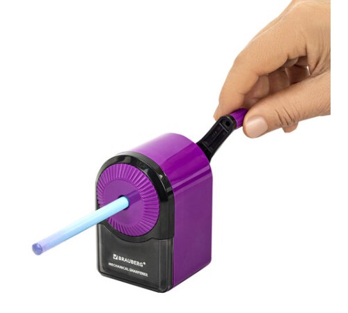 Точилка механическая BRAUBERG ULTRA для чернографитных и цветных карандашей, крепление к столу, цвет корпуса сиреневый с черным, 271341