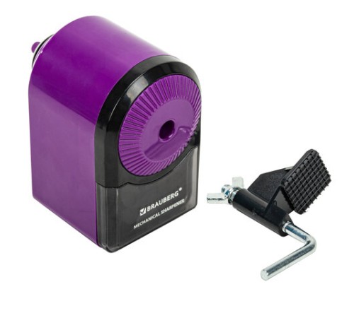 Точилка механическая BRAUBERG ULTRA для чернографитных и цветных карандашей, крепление к столу, цвет корпуса сиреневый с черным, 271341
