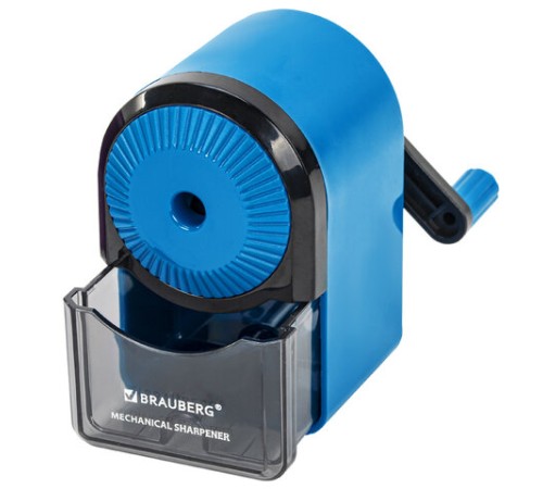 Точилка механическая BRAUBERG ULTRA для чернографитных и цветных карандашей, крепление к столу, цвет корпуса голубой с черным, 271342
