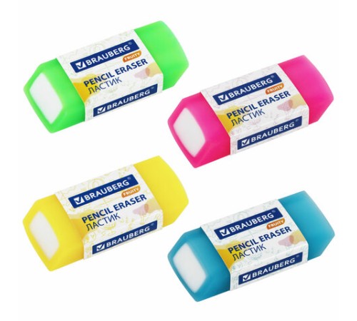 Ластики полупрозрачные BRAUBERG FRUITY НАБОР 4 штуки, размер ластика 54х23х10 мм, упаковка блистер, 271343