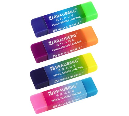 Ластики BRAUBERG GRADE НАБОР 4 штуки, размер ластика 60х15х10 мм, упаковка блистер, 271344