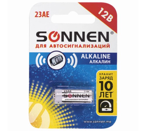 Батарейка SONNEN Alkaline, 23А (MN21), алкалиновая, для сигнализаций, 1 шт., в блистере, 451977 Батарейка SONNEN Alkaline, 23А (MN21), алкалиновая, для сигнализаций, 1 шт., в блистере, 451977