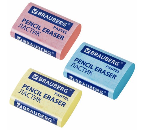 Ластики BRAUBERG PASTEL MAXI НАБОР 3 штуки, размер ластика 44х32х13 мм, упаковка блистер, 271345