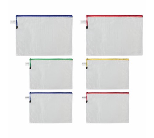 Папка-конверт СУПЕР КОМПЛЕКТ на молнии ПЛОТНЫЕ, 6 шт. (А4 - 2 шт., А5 - 4 шт.), сетчатая, BRAUBERG, 271347