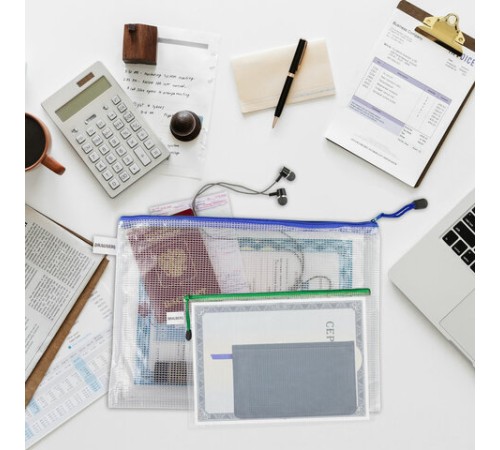 Папка-конверт СУПЕР КОМПЛЕКТ на молнии ПЛОТНЫЕ, 6 шт. (А4 - 2 шт., А5 - 4 шт.), сетчатая, BRAUBERG, 271347