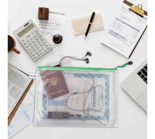 Папка-конверт СУПЕР КОМПЛЕКТ на молнии ПЛОТНЫЕ 4 штуки А4, сетчатая, BRAUBERG, 271348