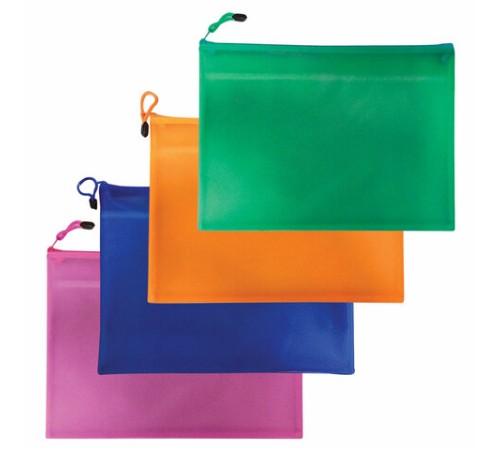 Папки-конверт СУПЕР КОМПЛЕКТ на молнии, 4 штуки А4 (335х243 мм), BRAUBERG 