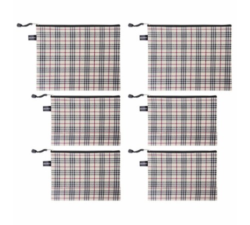 Папка-конверт СУПЕР КОМПЛЕКТ на молнии, 6 штук (А4 - 2 шт., А5 - 4 шт.), ткань в клетку, BRAUBERG, 271350