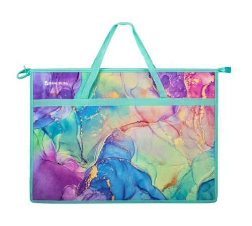 Папка для рисунков и чертежей с ручками BRAUBERG А3, пластик, молния сверху, 