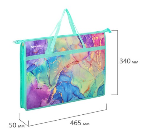 Папка для рисунков и чертежей с ручками BRAUBERG А3, пластик, молния сверху, 