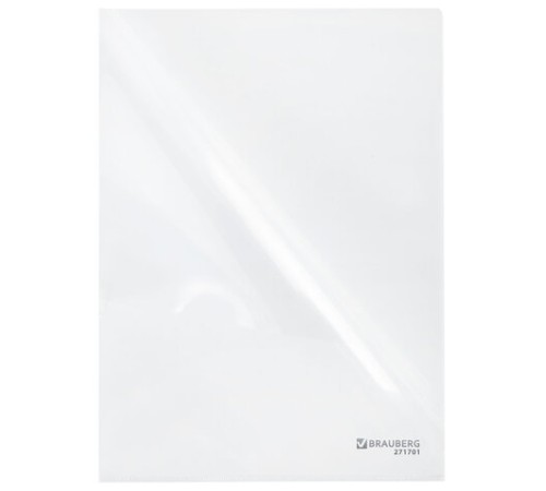 Папка-уголок жесткая А4, прозрачная, 0,15 мм, BRAUBERG EXTRA, 271701