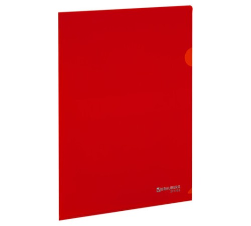 Папка-уголок жесткая А4, красная, 0,15 мм, BRAUBERG EXTRA, 271703