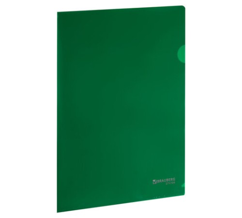 Папка-уголок жесткая А4, зеленая, 0,15 мм, BRAUBERG EXTRA, 271704