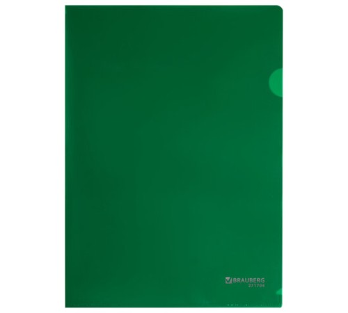 Папка-уголок жесткая А4, зеленая, 0,15 мм, BRAUBERG EXTRA, 271704
