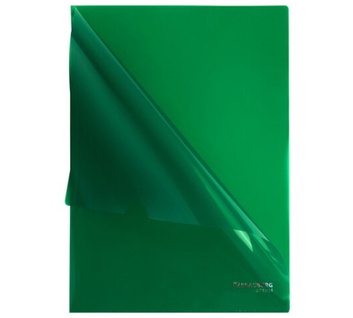 Папка-уголок жесткая А4, зеленая, 0,15 мм, BRAUBERG EXTRA, 271704