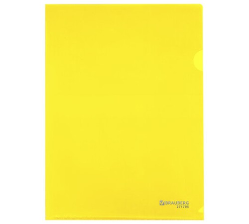 Папка-уголок жесткая А4, желтая, 0,15 мм, BRAUBERG EXTRA, 271705