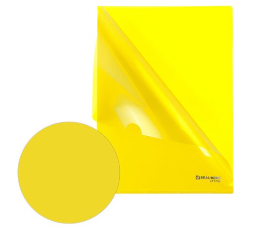Папка-уголок жесткая А4, желтая, 0,15 мм, BRAUBERG EXTRA, 271705