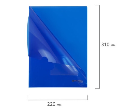 Папка-уголок с карманом для визитки А4, синяя, 0,18 мм, BRAUBERG EXTRA, 271707