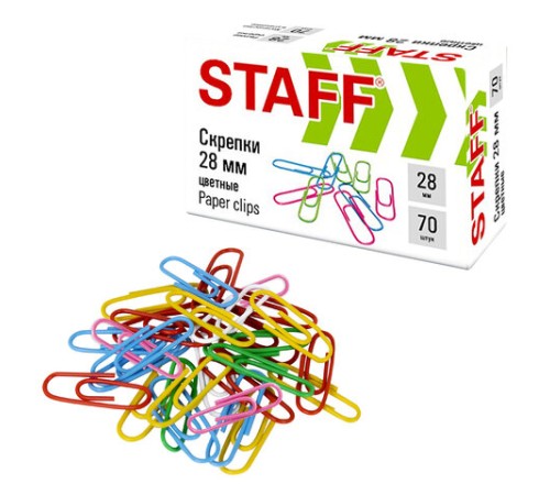 Скрепки STAFF 28 мм, цветные, 70 штук, 271708