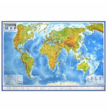 Карта мира физическая 120х78 см, 1:25М, с ламинацией, интерактивная, в тубусе, BRAUBERG, 112380