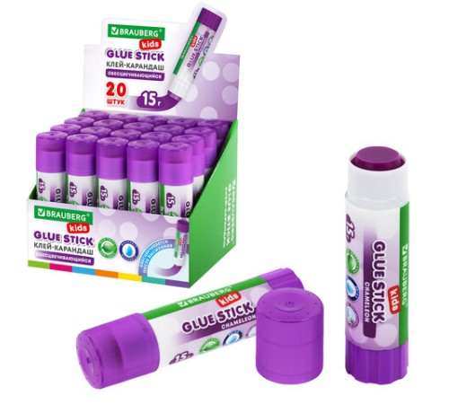 Клей-карандаш BRAUBERG KIDS 15 г, обесцвечивающийся после высыхания, 271711