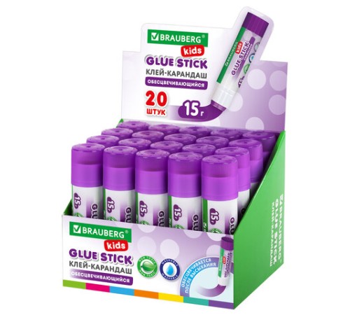 Клей-карандаш BRAUBERG KIDS 15 г, обесцвечивающийся после высыхания, 271711