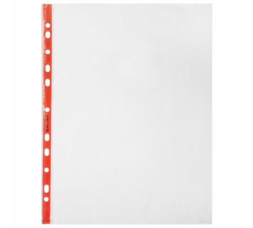 Папки-файлы перфорированные с цветными полосками А4 BRAUBERG, КОМПЛЕКТ 100 шт., гладкие, 30 мкм, 271827